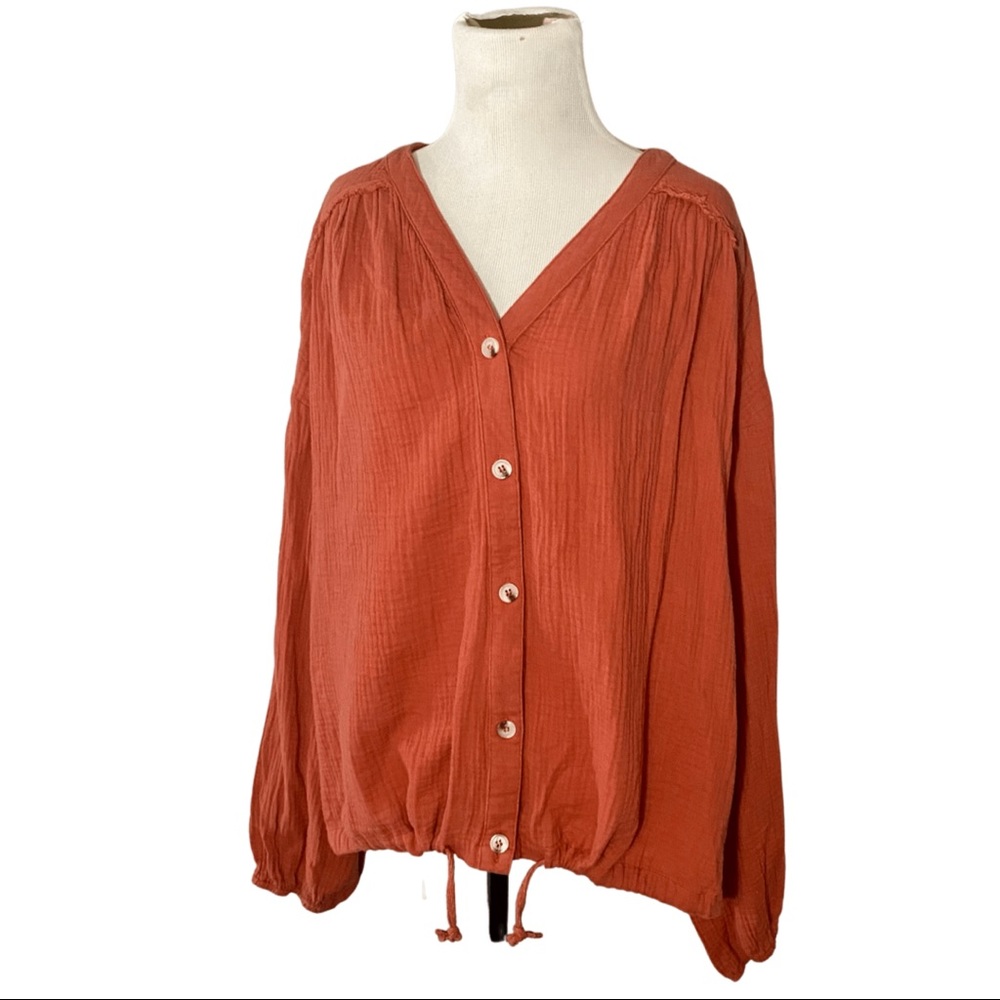 NWT La Miel Rust Orange Button Up Blouse